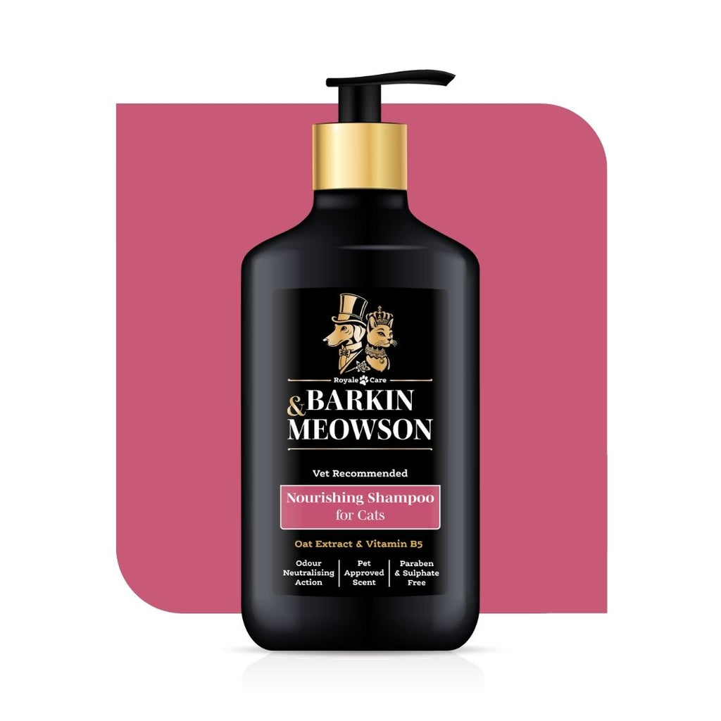 Barkin Meowson cat shampoo bottle with pump on a white background