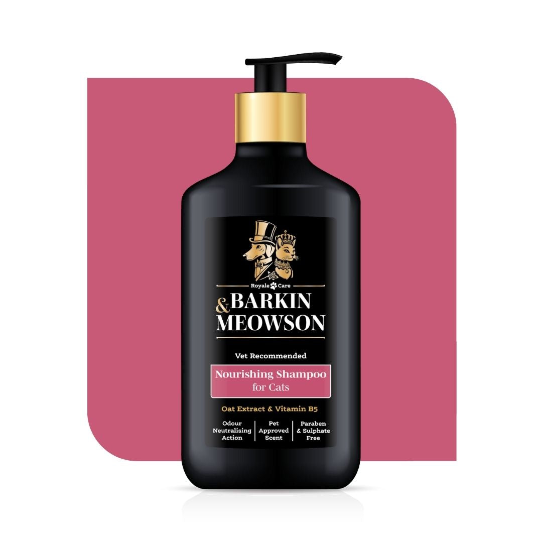 Barkin Meowson cat shampoo bottle with pump on a white background