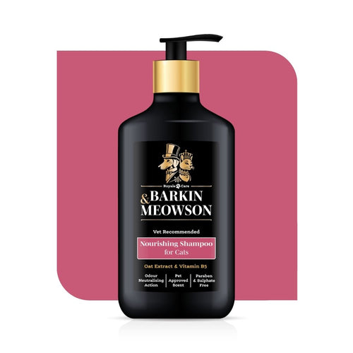 Barkin Meowson cat shampoo bottle with pump on a white background