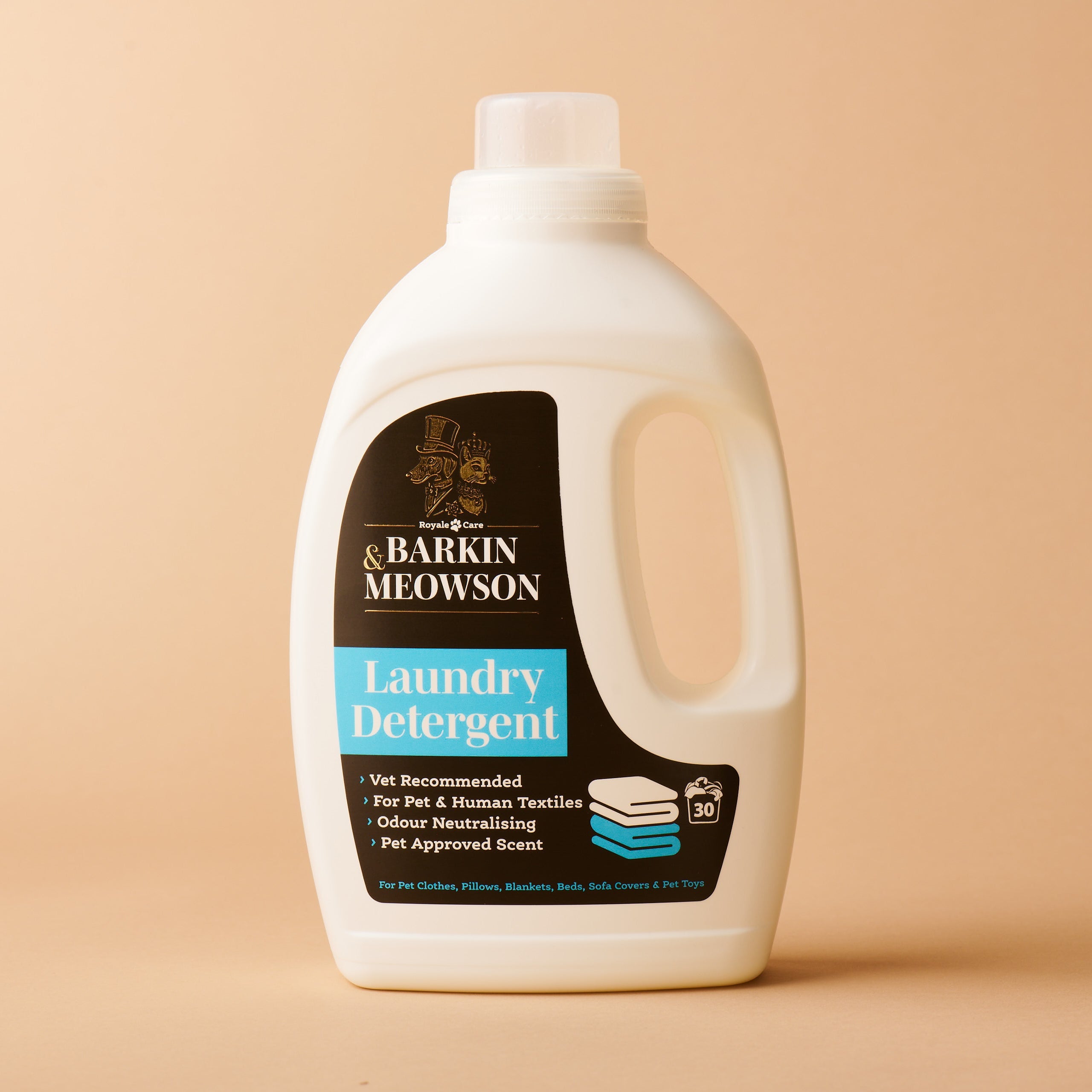 Barkin Meawson laundry detergent bottle on a beige background