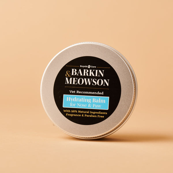 Barking Mad Meowson balm container on a beige background