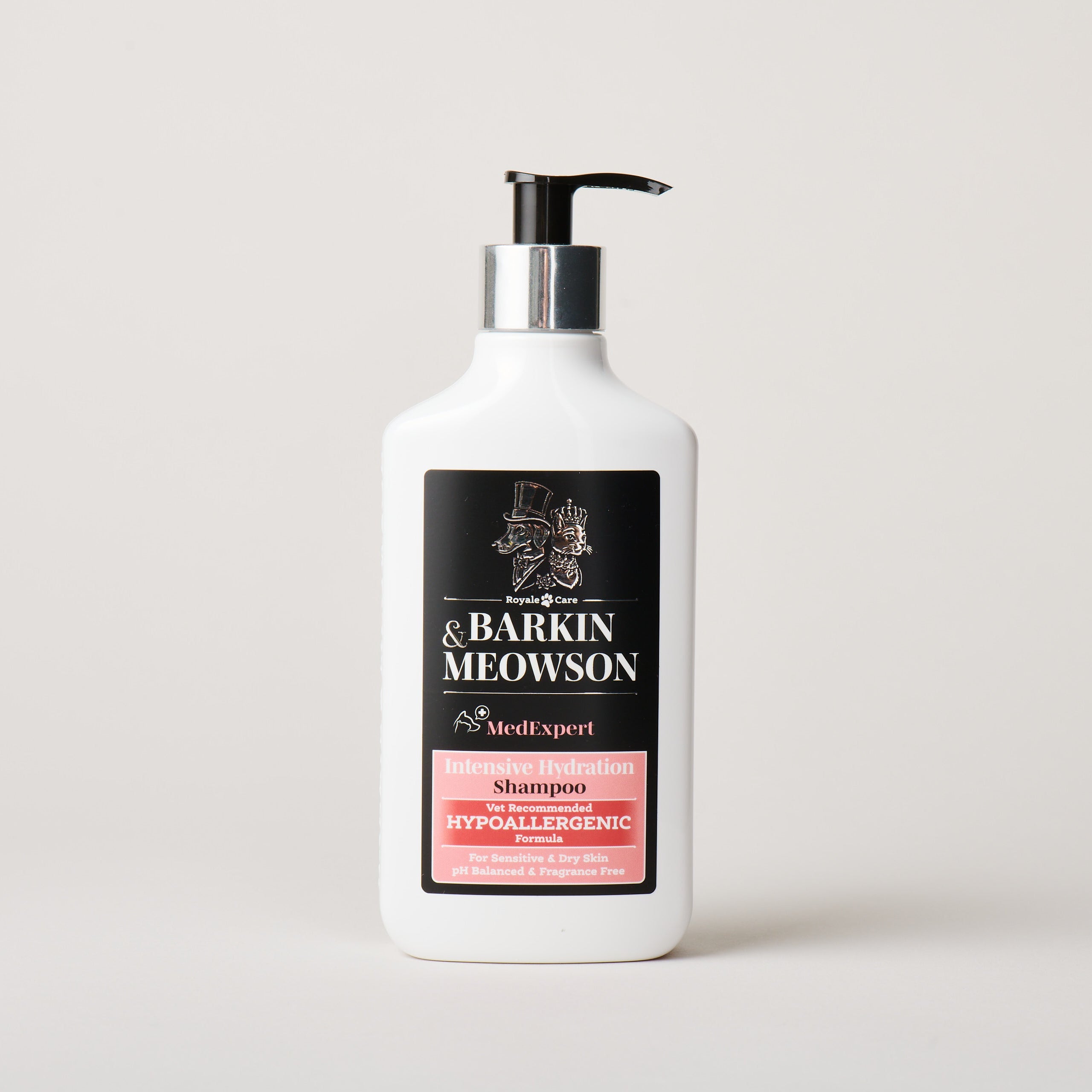 Bottle of Barkin & Meawson shampoo on a white background