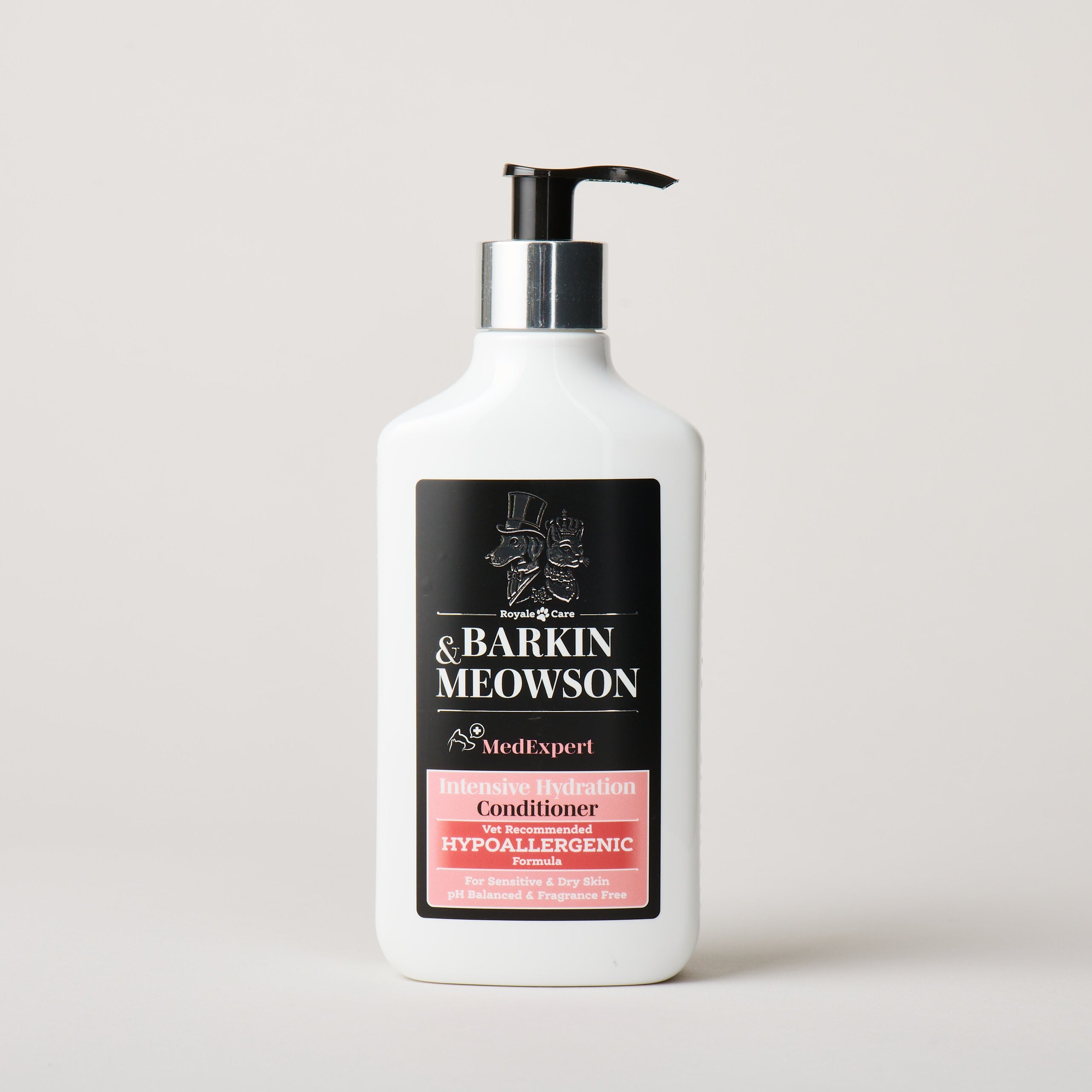 Barking & Meowson conditioner bottle on a light gray background