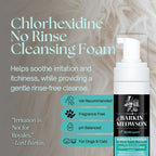 Barkin Meowson Chlorhexidine No Rinse Cleansing Foam bottle with text on a textured background