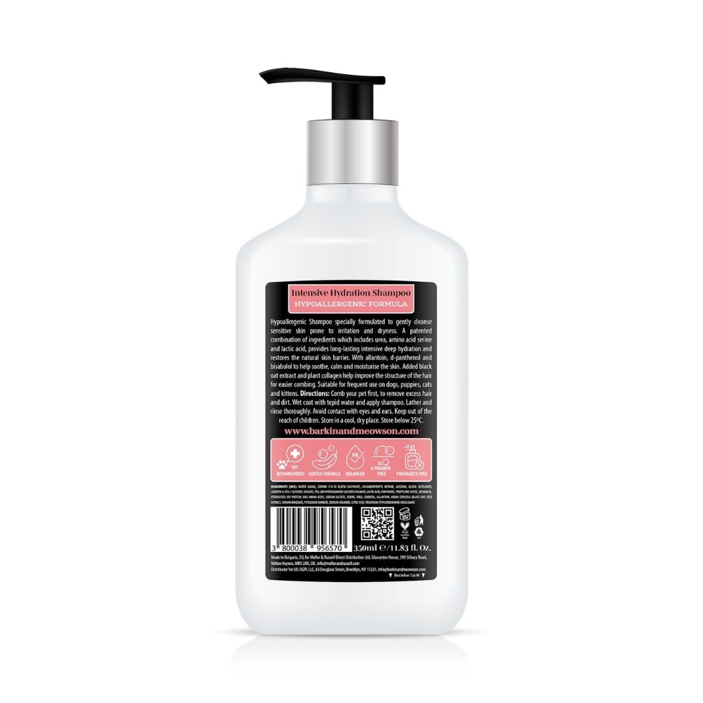 White shampoo bottle with pump and label on a white background