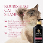 Barkin' & Meowson cat shampoo with a cat and product details on a white background