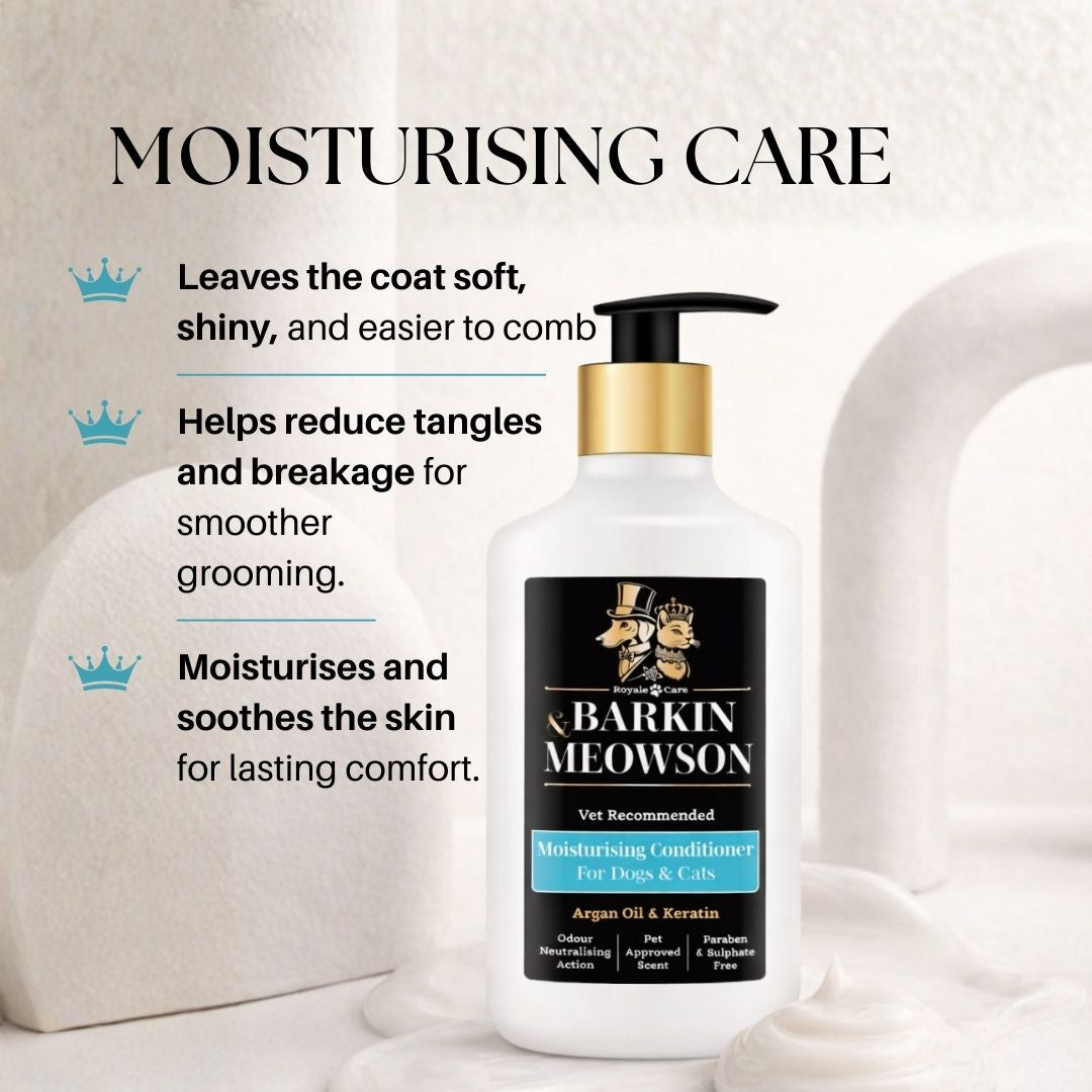 Barkin Meowson moisturizing conditioner bottle with text on a white background