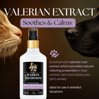 Barkin & Meowson stress relief spray for pets with a cat and dog on a brown background.