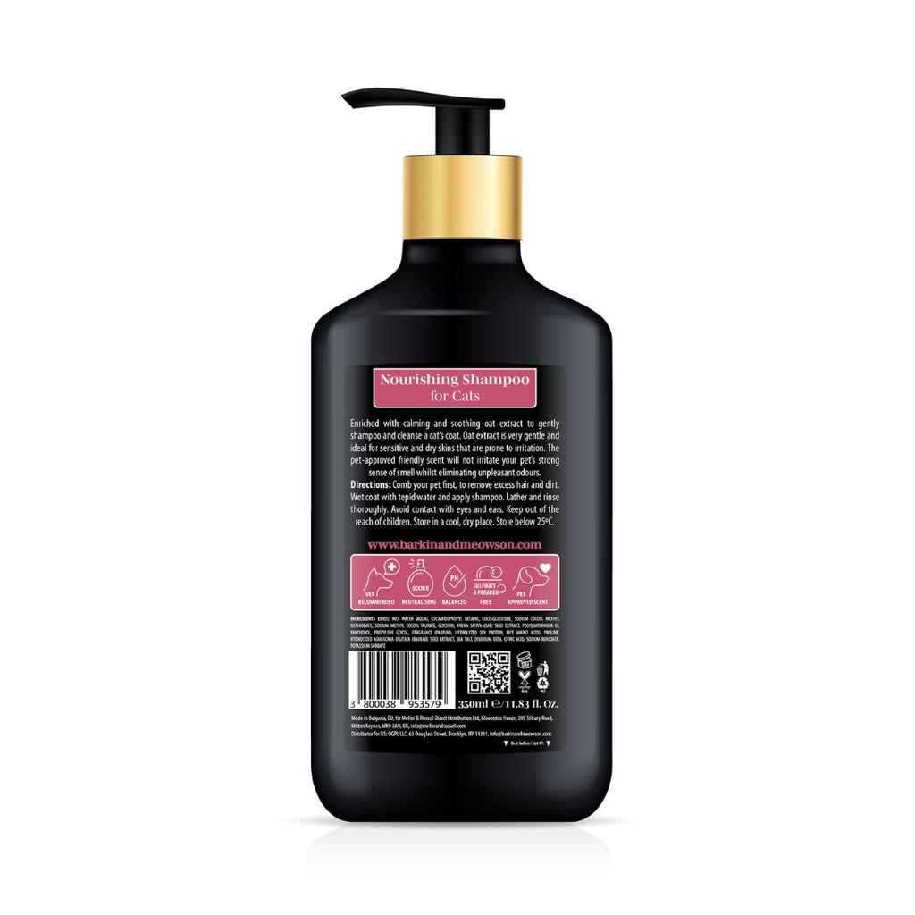 Black shampoo bottle with gold pump on a white background