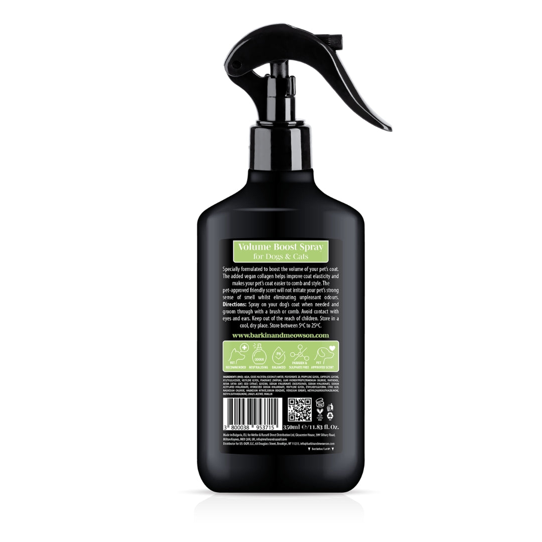 Black spray bottle with a label on a white background