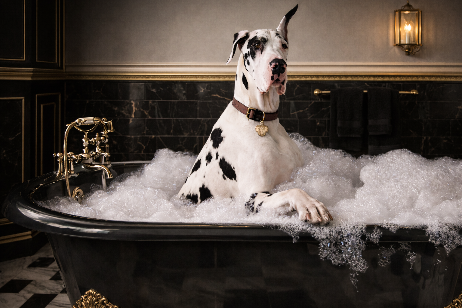 A dog in a bath