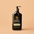 Barkin Meowson shampoo bottle on a beige background