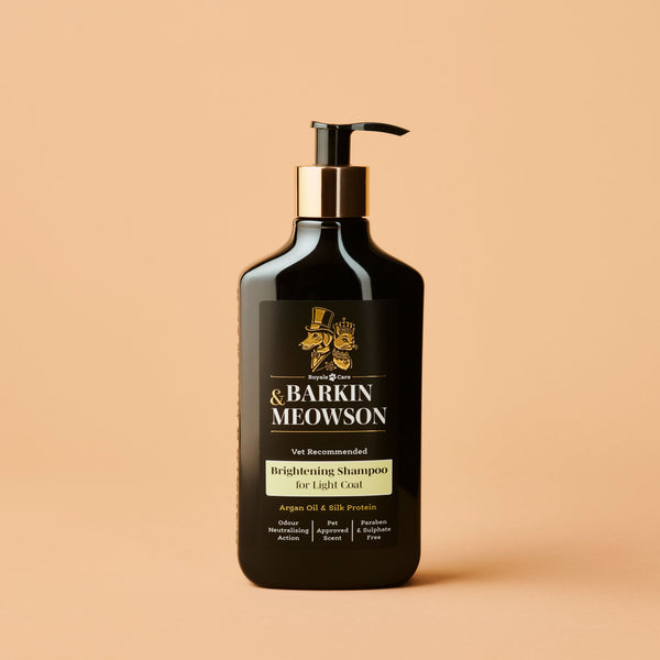 Barkin Meowson shampoo bottle on a beige background