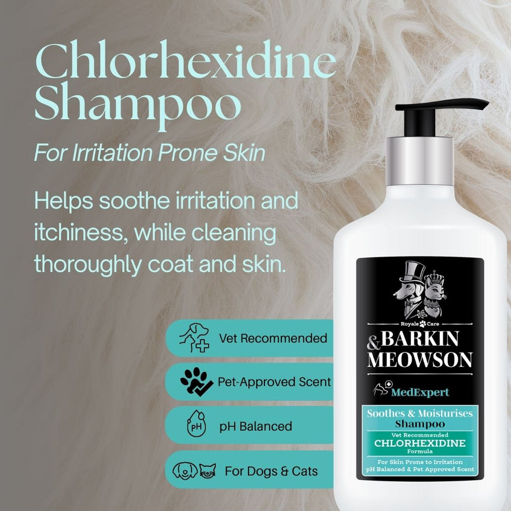 White shampoo bottle on a dog coat background