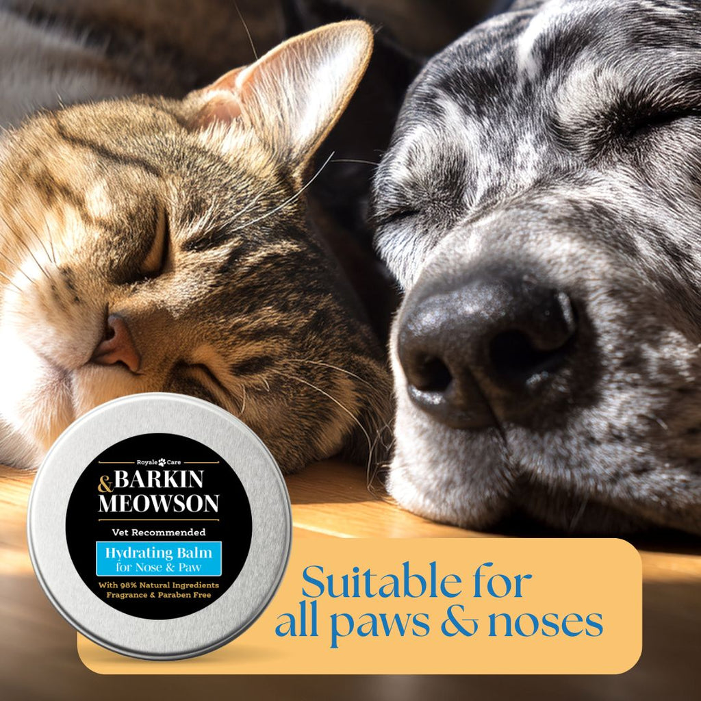 Cat and dog with Barking & Meowson balm, suitable for all paws and noses.